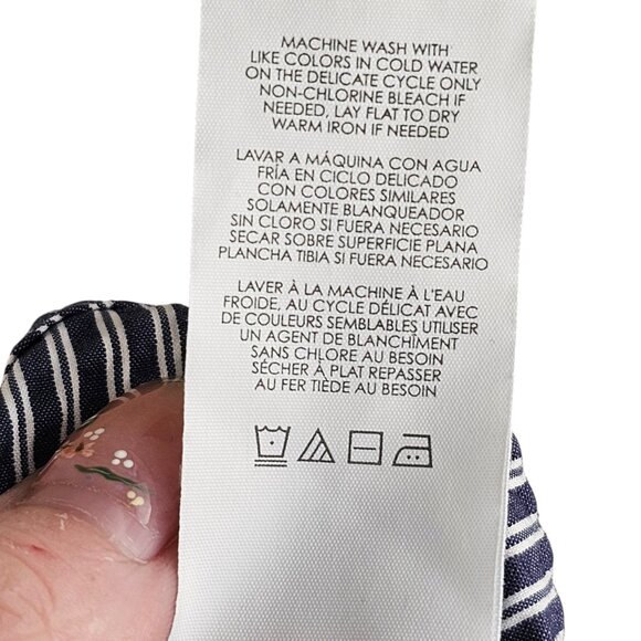 Cabi Navy Blue and White Striped Blouse With Frilly Lace Shoulders Sz XS - Picture 7 of 8